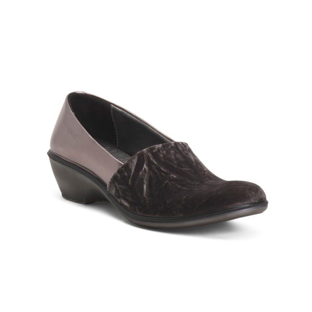 Camport Made in Portugal Leather & Velvet Comfort Wedges Gunmetal Women’s EU 35
